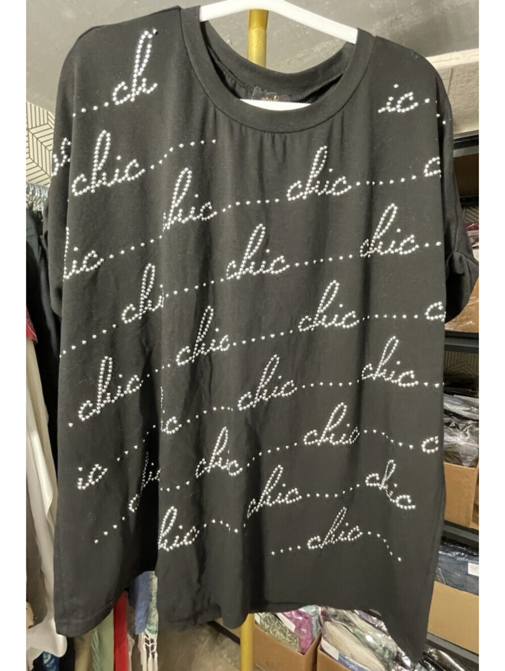 ONTwelfth Black CHIC Studded Crew Neck Short Sleeve T-Shirt Size 3X